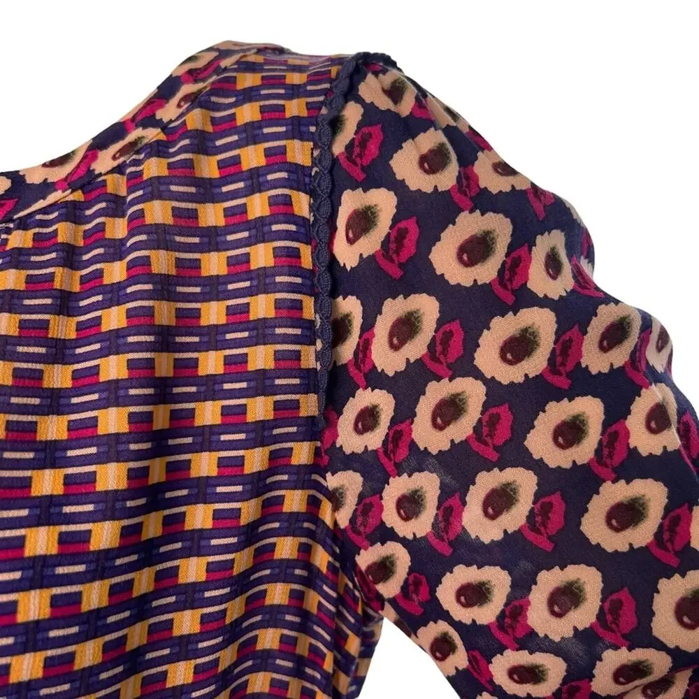 Anthropologie Maeve Geometric Peplum Long Sleeve Top Blouse S